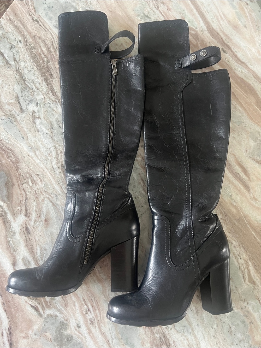 Frye Over the Knee Black Tall Leather Block Heel Boots Size 6.5 - Picture 2 of 6